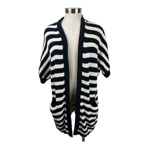 CAbi Black & White Striped Whistle Cardigan Sweater Size‎ Small